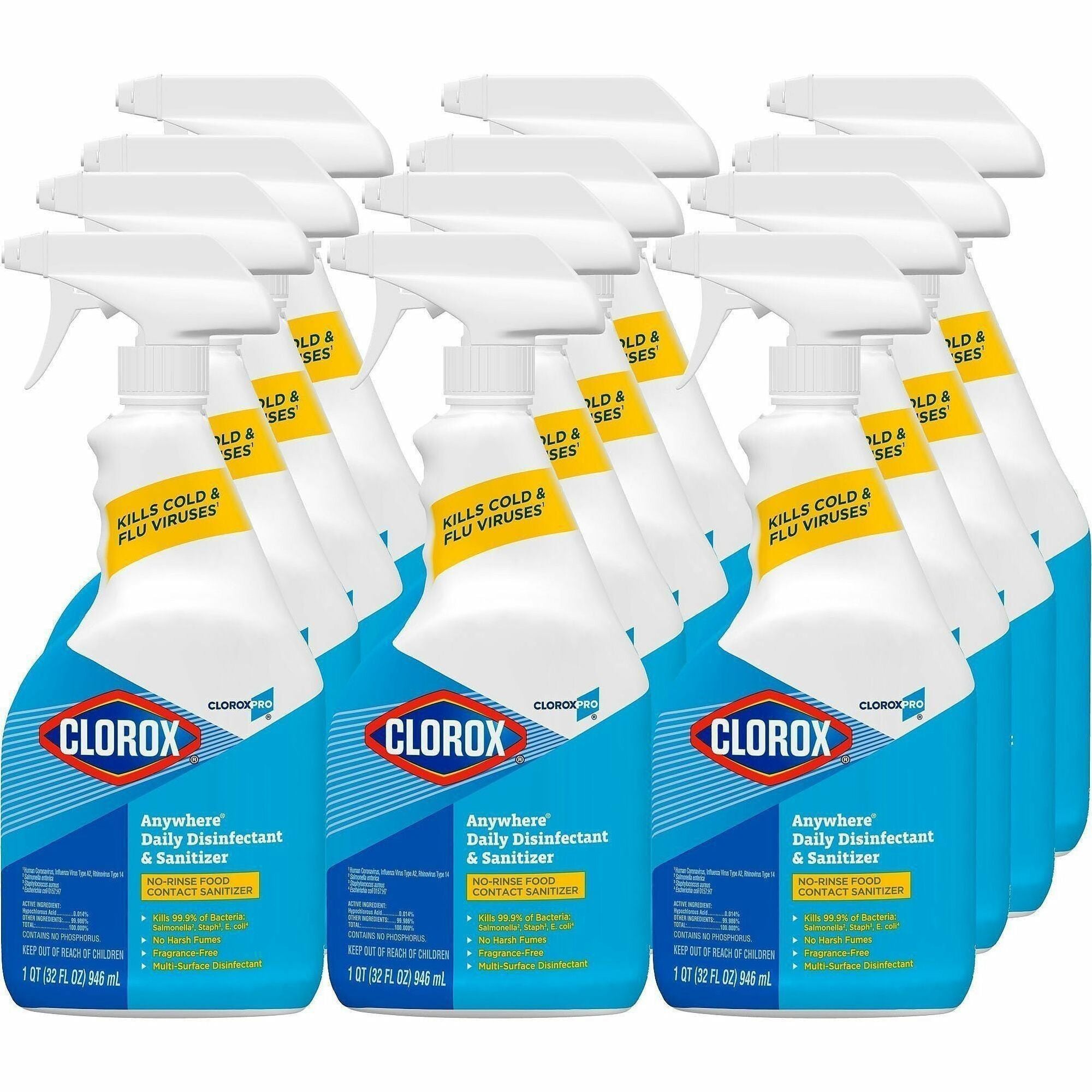 CloroxPro Anywhere Daily Disinfectant and Sanitizer - 32 fl oz (1 quart) - 216 / Bundle - Residue-free, Fume-free, Antibacterial - Clear