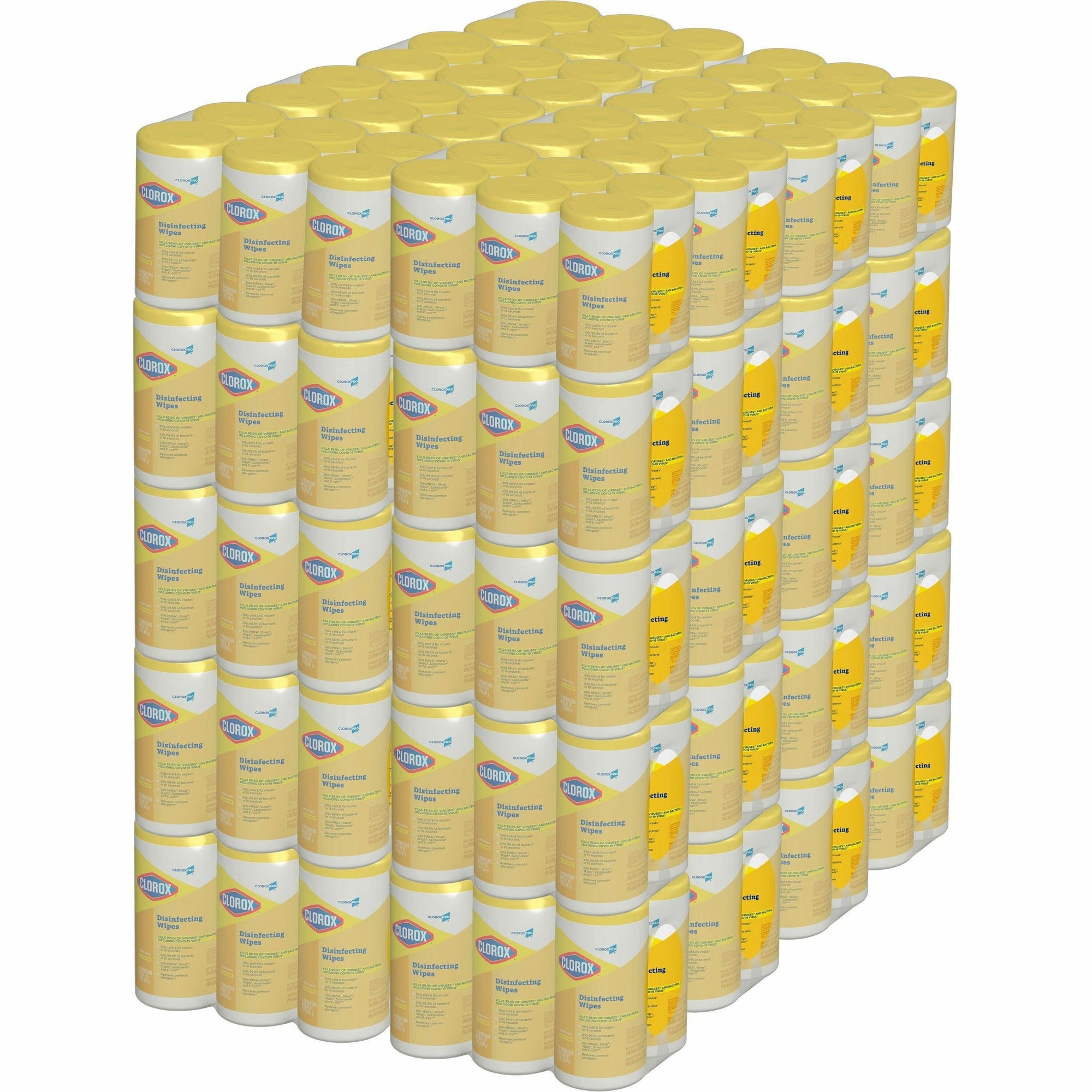 CloroxPro Disinfecting Wipes - Ready-To-Use - Lemon Fresh Scent - 75 / Canister - 240 / Bundle - Pre-moistened, Bleach-free, Phosphorous-free, Easy Tear, Easy to Use, Antibacterial - Yellow - 1