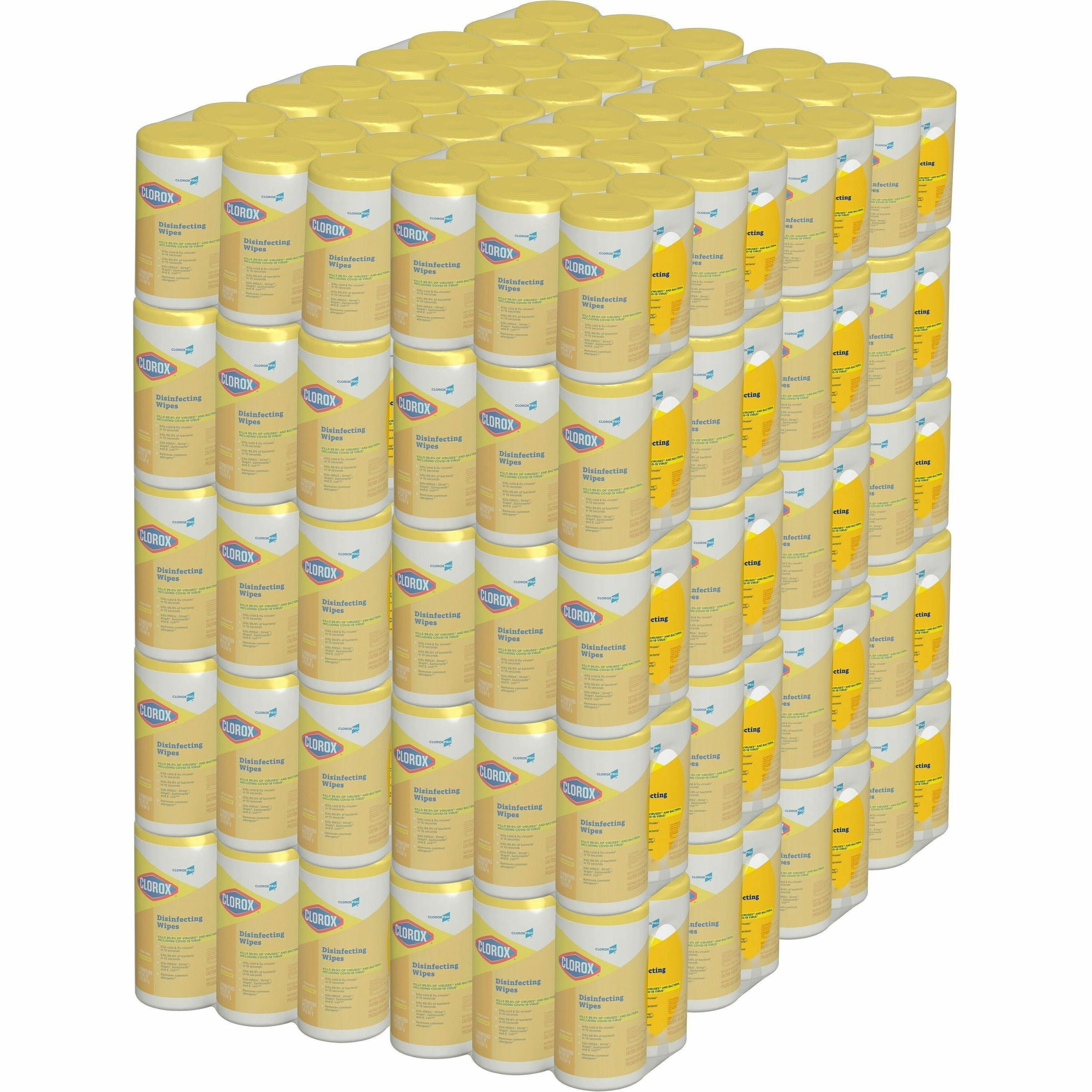 CloroxPro Disinfecting Wipes - Ready-To-Use - Lemon Fresh Scent - 75 / Canister - 240 / Bundle - Pre-moistened, Bleach-free, Phosphorous-free, Easy Tear, Easy to Use, Antibacterial - Yellow - 1