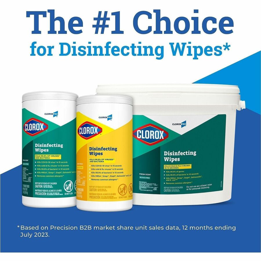 CloroxPro Disinfecting Wipes - Ready-To-Use - Lemon Fresh Scent - 75 / Canister - 480 / Pallet - Bleach-free, Pre-moistened, Phosphorous-free, Easy Tear, Easy to Use, Antibacterial - Yellow