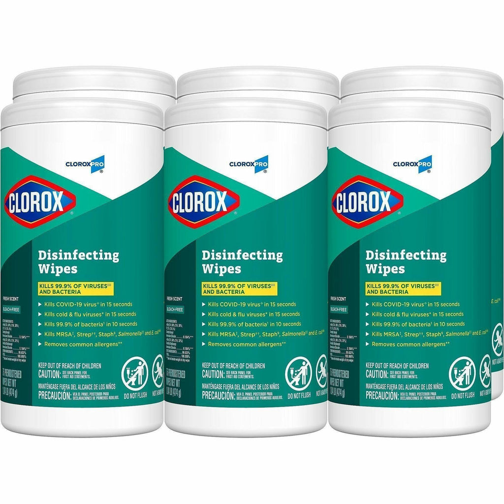 CloroxPro Disinfecting Wipes - Ready-To-Use - Fresh Scent - 75 / Canister - 240 / Bundle - Easy Tear, Pre-moistened, Bleach-free, Phosphorous-free, Easy to Use, Antibacterial - Green