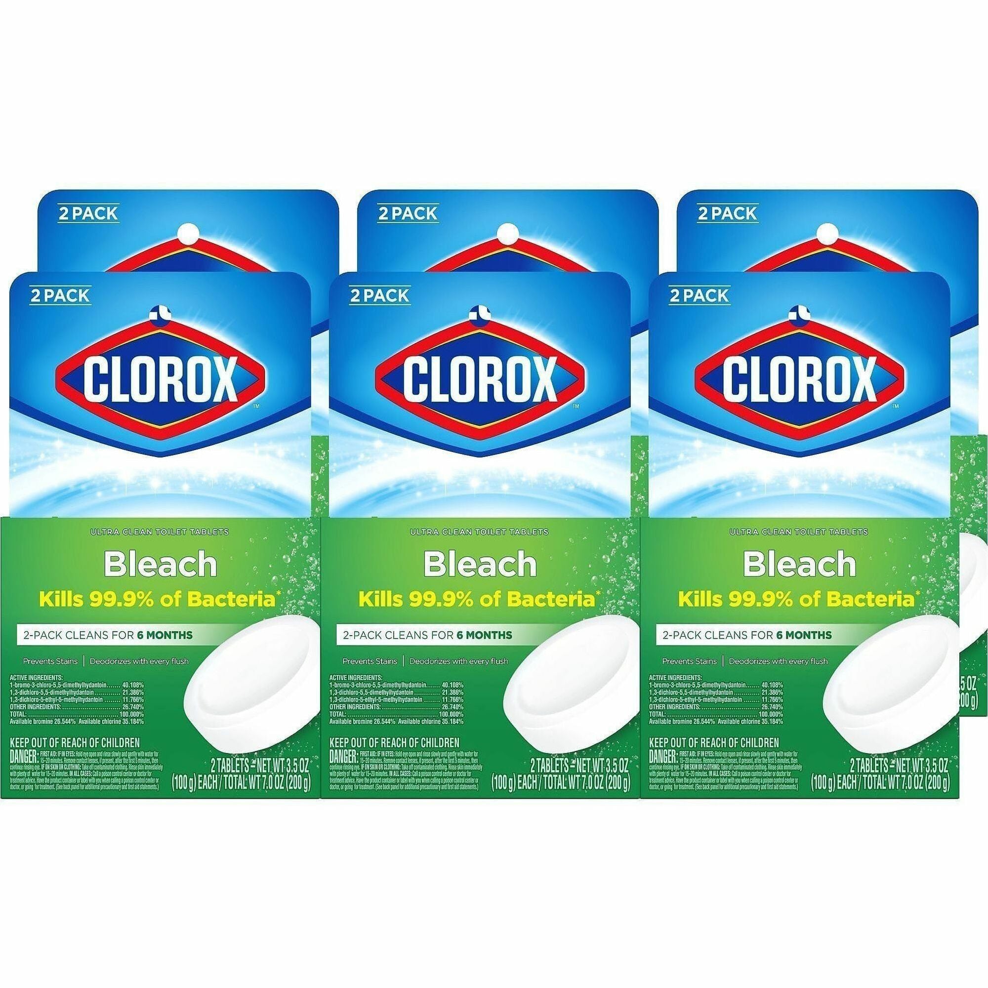 Clorox Ultra Clean Toilet Tablets Bleach - 3.50 oz (0.22 lb) - 2 / Pack - 840 / Pallet - Deodorize, Easy to Use - White
