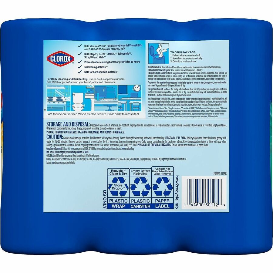 Clorox Disinfecting Cleaning Wipes Value Pack - Ready-To-Use - 35 / Canister - 675 / Pallet - Easy to Use - White