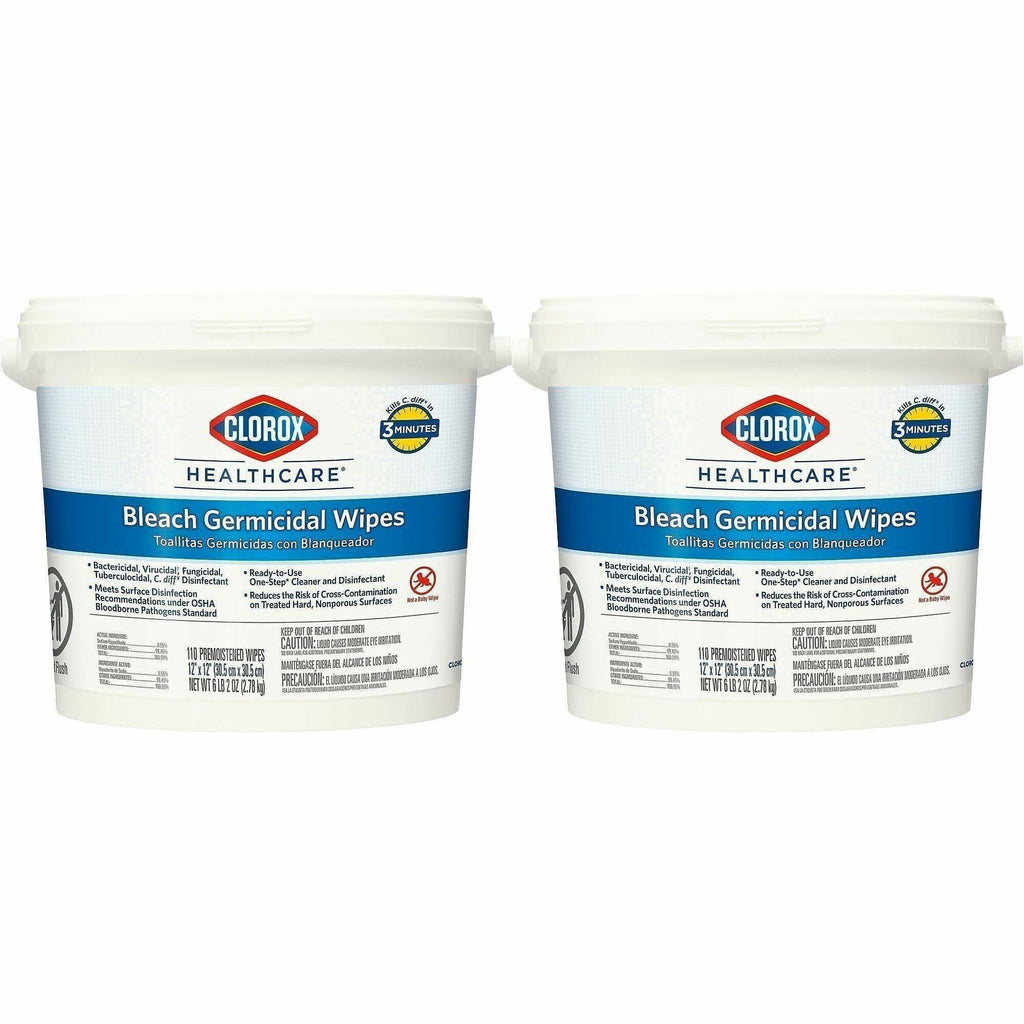 Clorox Healthcare Bleach Germicidal Wipes - Ready-To-Use - 12" Length x 12" Width - 110 / Canister - 50 / Bundle - Anti-corrosive, Antibacterial - White