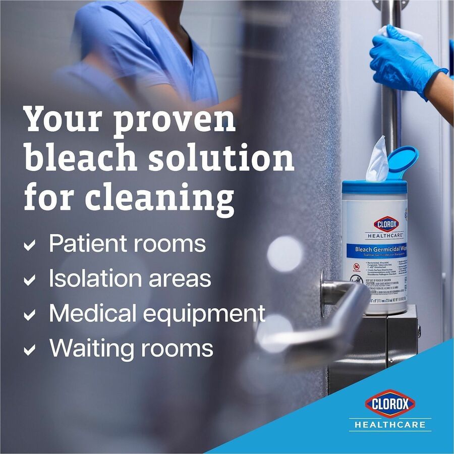 Clorox Healthcare Bleach Germicidal Wipes Refill - Ready-To-Use - 12" Length x 12" Width - 110 / Pack - 100 / Bundle - Anti-corrosive - White