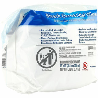 Clorox Healthcare Bleach Germicidal Wipes Refill - Ready-To-Use - 12" Length x 12" Width - 110 / Pack - 100 / Bundle - Anti-corrosive - White