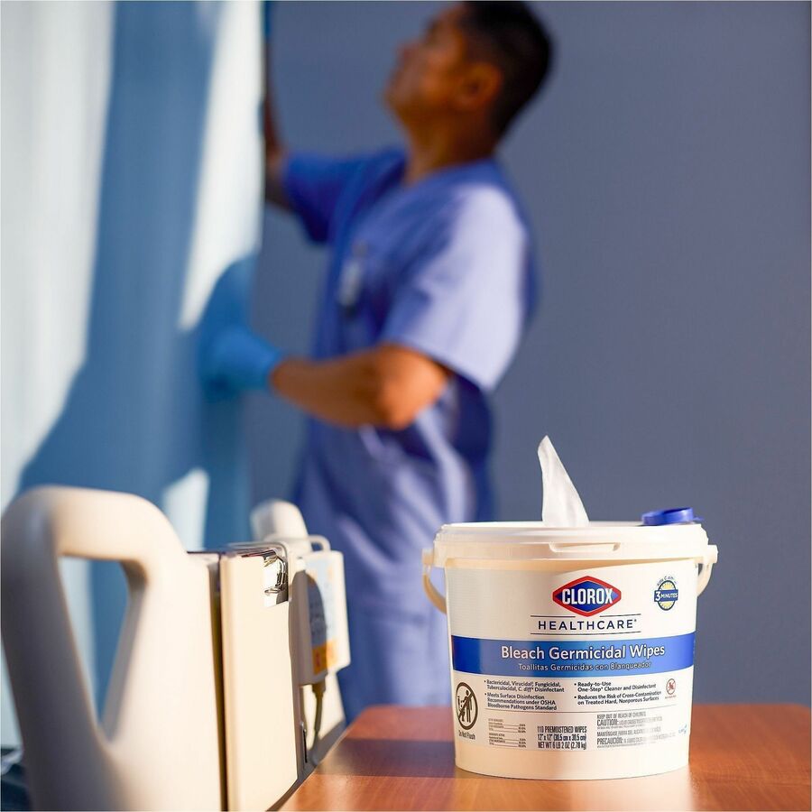 Clorox Healthcare Bleach Germicidal Wipes Refill - Ready-To-Use - 12" Length x 12" Width - 110 / Pack - 100 / Bundle - Anti-corrosive - White
