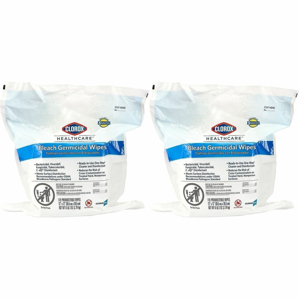 Clorox Healthcare Bleach Germicidal Wipes Refill - Ready-To-Use - 12" Length x 12" Width - 110 / Pack - 200 / Pallet - Anti-corrosive - White