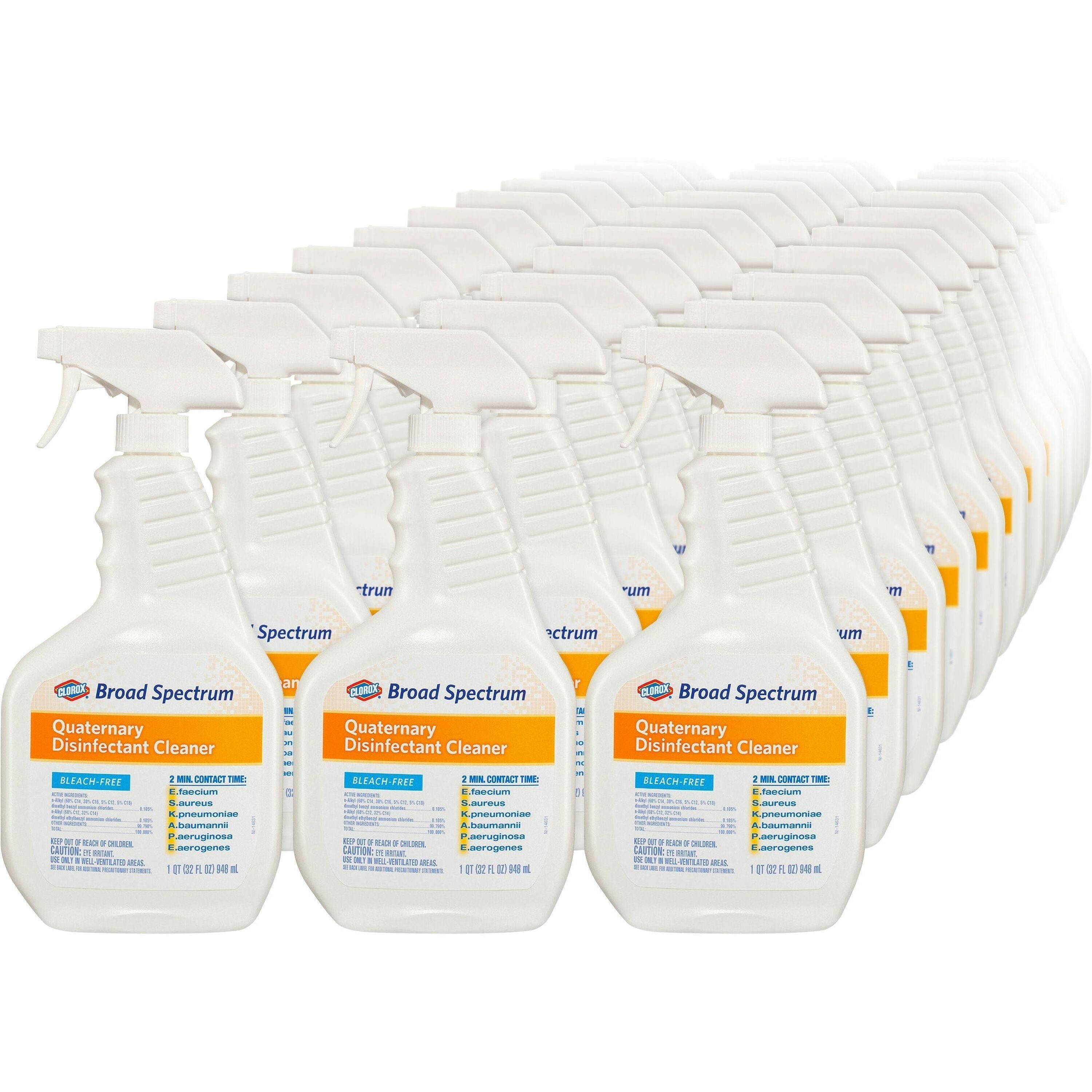 Clorox Broad-Spectrum Quaternary Disinfectant Cleaner - 32 fl oz (1 quart) - 216 / Bundle - Bleach-free, Fragrance-free, Fume-free - White - 1