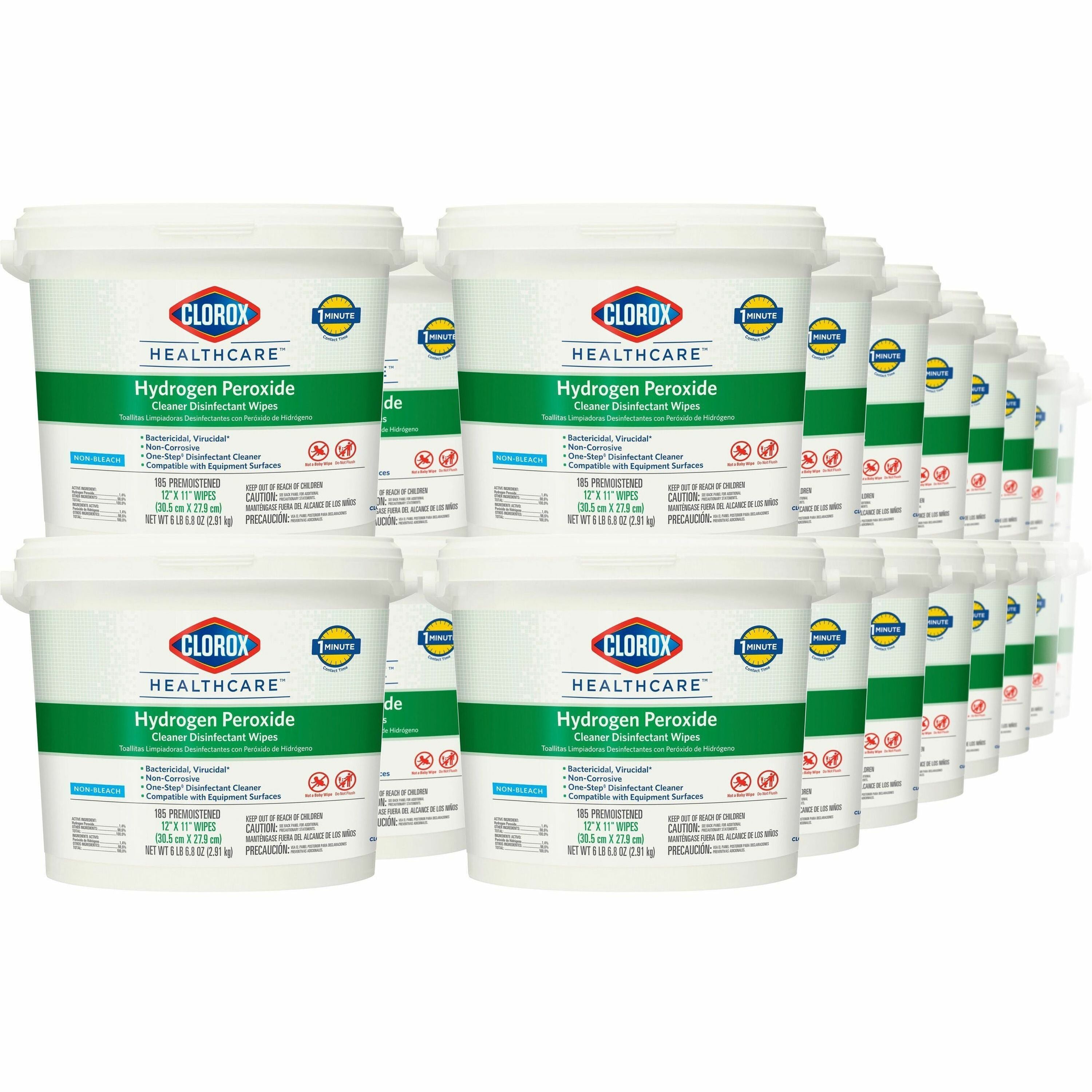 Clorox Healthcare Hydrogen Peroxide Cleaner Disinfectant Wipes - 185 / Bucket - 100 / Pallet - Bleach-free, Antibacterial - White - 1