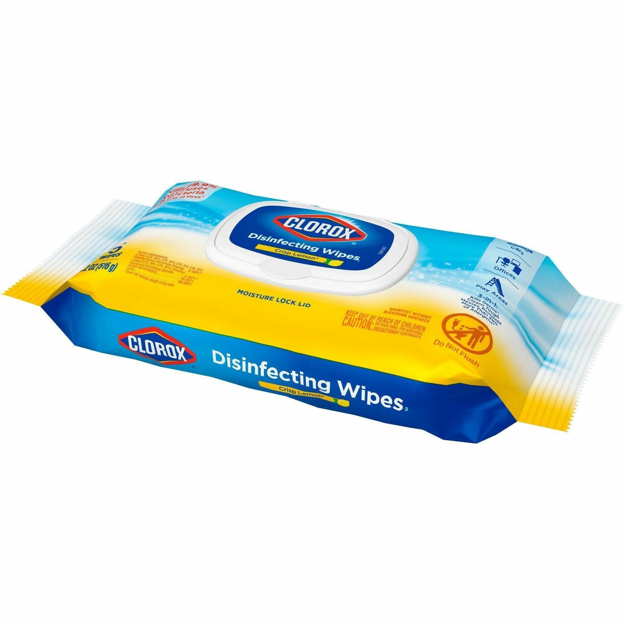 Clorox Bleach-free Disinfecting Cleaning Wipes - Crisp Lemon Scent - 75 / Packet - 300 / Bundle - Bleach-free, Antibacterial - White - 3