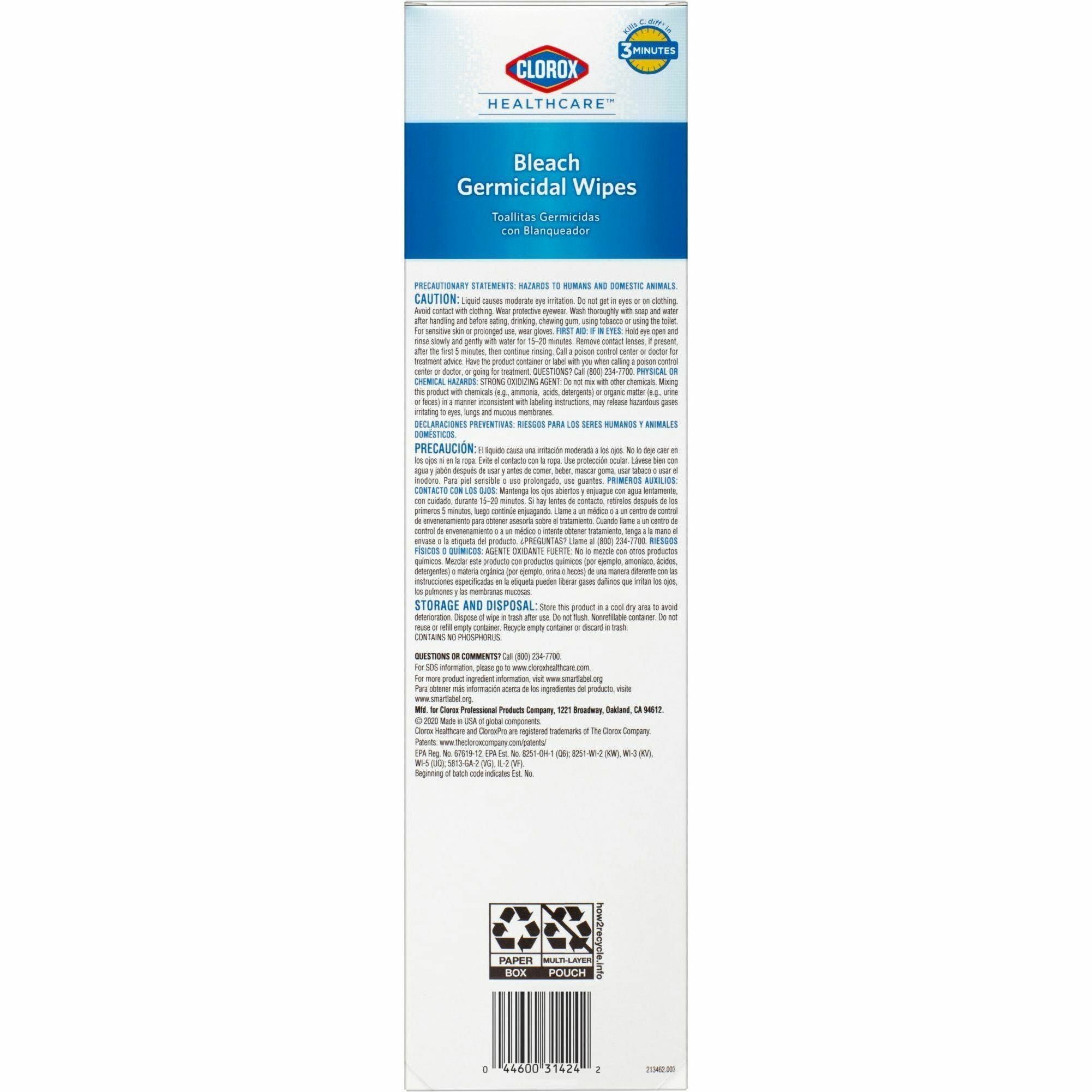 Clorox Healthcare Bleach Germicidal Wipes - Ready-To-Use - 50 / Packet - 6 / Carton - Anti-corrosive - White - 3