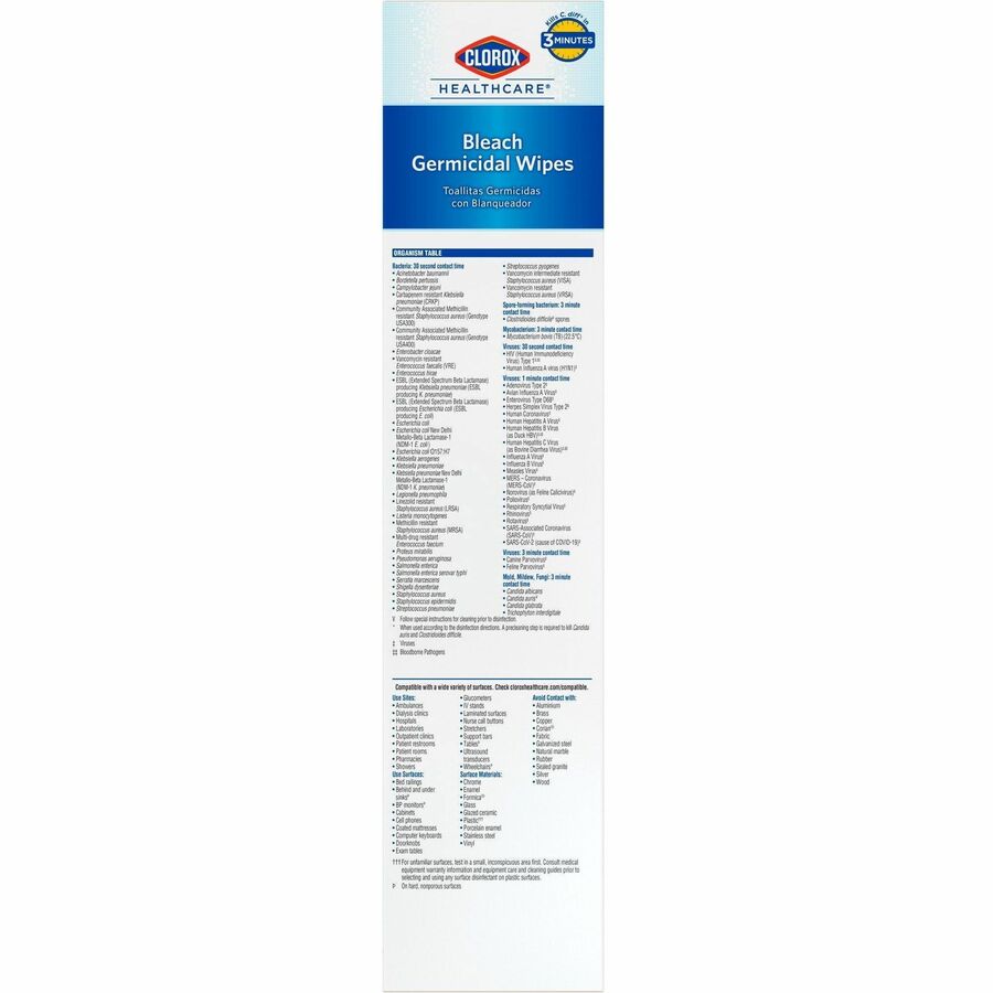 Clorox Healthcare Bleach Germicidal Wipes - Ready-To-Use - 50 / Packet - 6 / Carton - Anti-corrosive - White