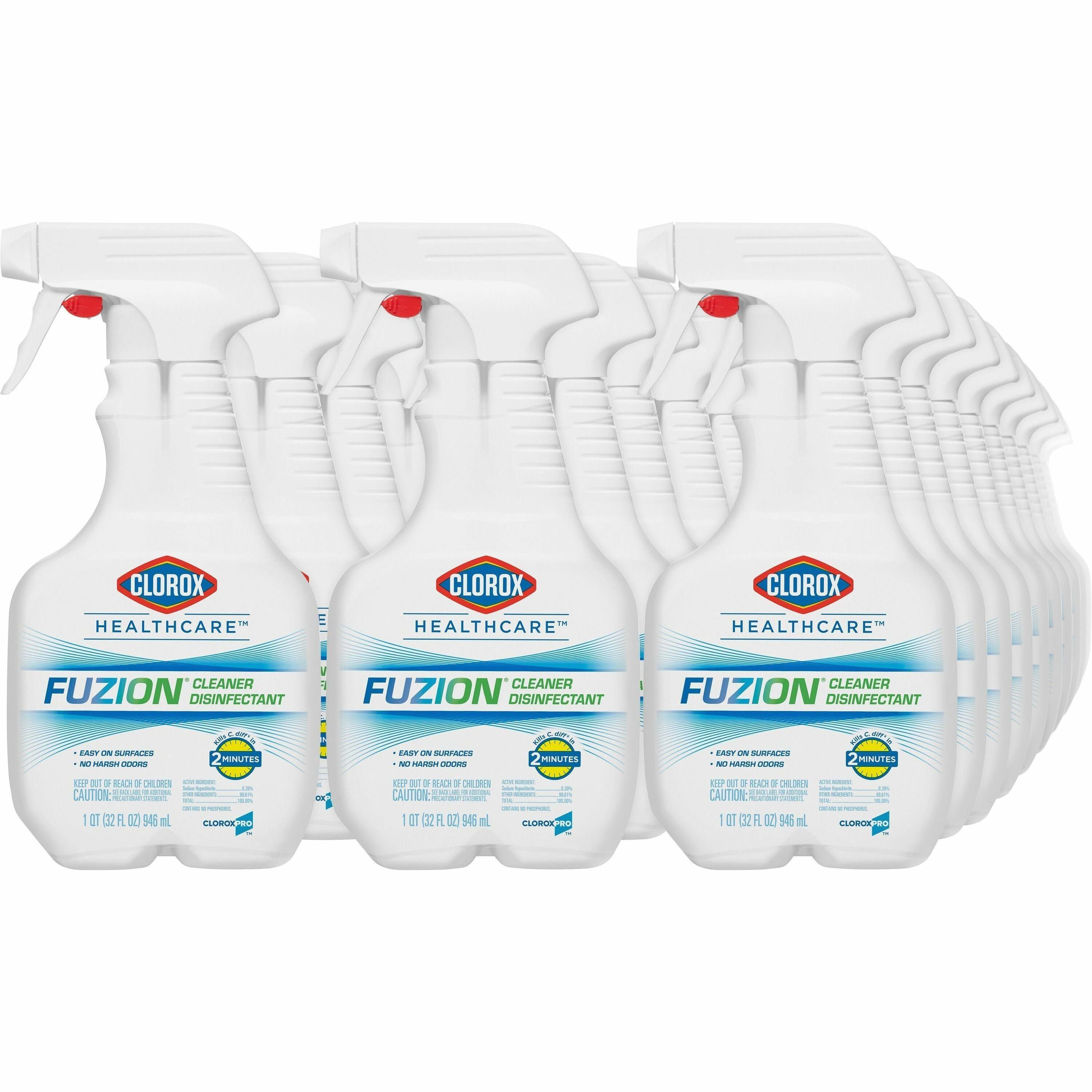 Clorox Fuzion Cleaner Disinfectant - Ready-To-Use - 32 fl oz (1 quart)Bottle - 216 / Bundle - Low Odor, Odor Neutralizer, Easy to Use - Translucent - 1