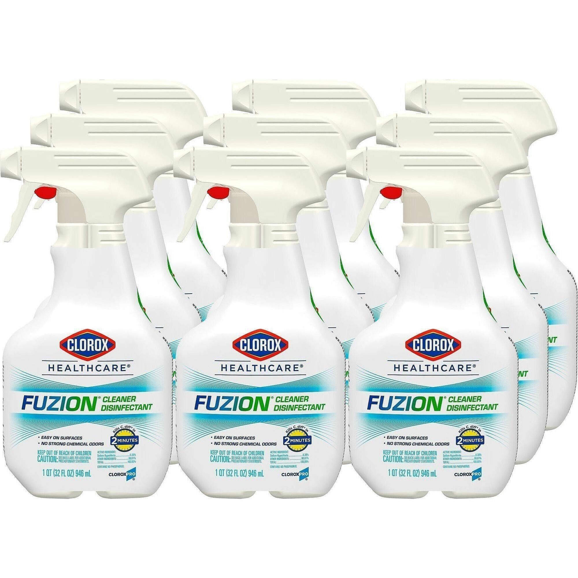 Clorox Fuzion Cleaner Disinfectant - Ready-To-Use - 32 fl oz (1 quart)Bottle - 432 / Pallet - Low Odor, Odor Neutralizer, Easy to Use - Translucent