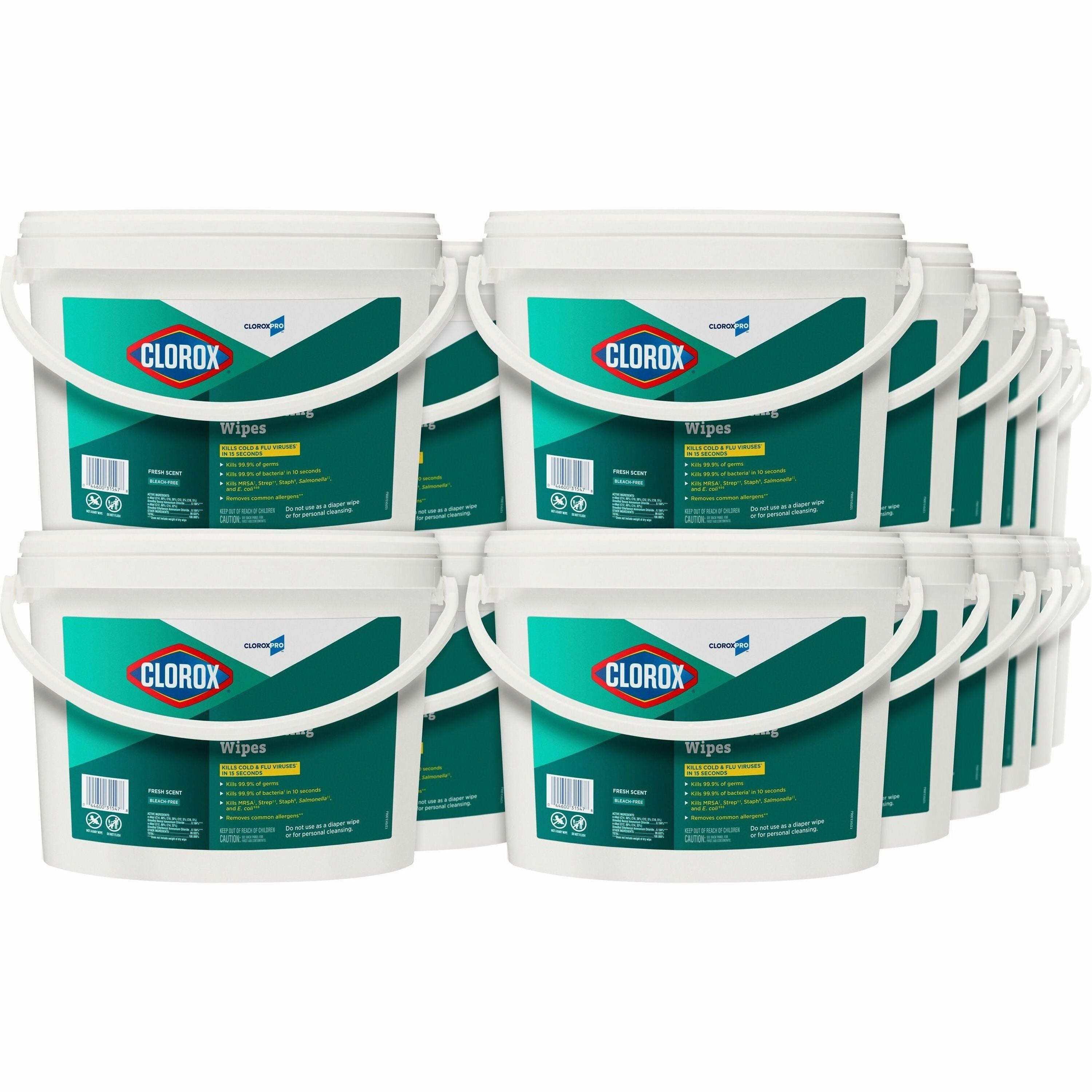 CloroxPro Disinfecting Wipes - Ready-To-Use - Fresh Scent - 700 / Bucket - 24 / Bundle - Pre-moistened, Anti-bacterial, Textured - White - 1