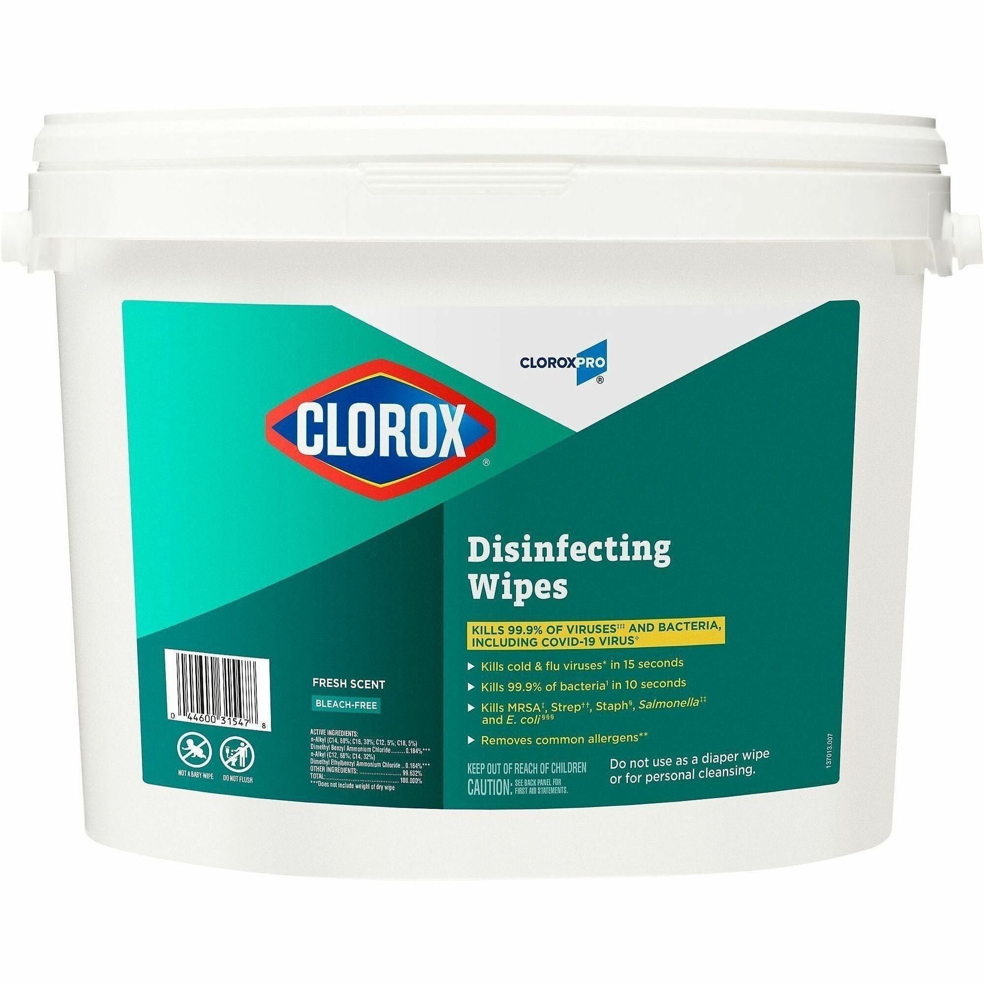 CloroxPro Disinfecting Wipes - Ready-To-Use - Fresh Scent - 700 / Bucket - 24 / Bundle - Pre-moistened, Anti-bacterial, Textured - White