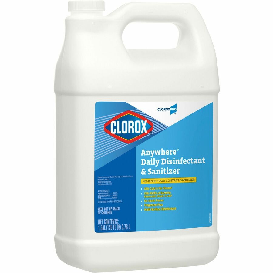 CloroxPro Anywhere Daily Disinfectant and Sanitizing Bottle - 128 fl oz (4 quart) - 4 / Carton - Disinfectant, pH Balanced - Translucent