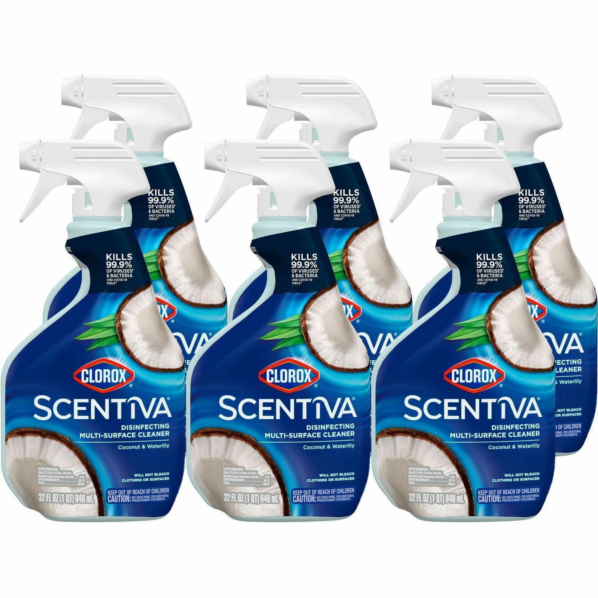 Clorox Scentiva Bleach-free Multi-Surface Cleaner - 32 fl oz (1 quart) - Pacific Breeze & Coconut Scent - 6 / Carton - Bleach-free, Disinfectant, Deodorize - White - 1