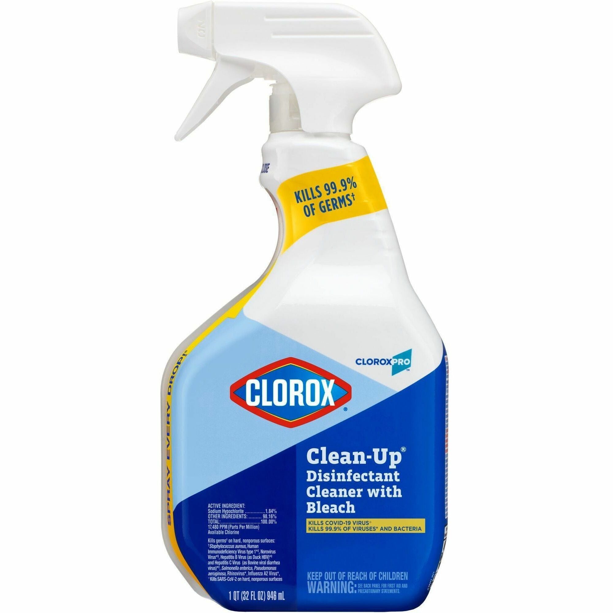 CloroxPro Clean-Up Disinfectant Cleaner with Bleach - Ready-To-Use - 32 fl oz (1 quart) - 432 / Pallet - Antibacterial, Disinfectant - Clear - 1