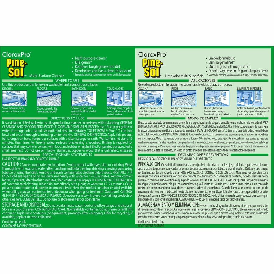 CloroxPro Pine-Sol Multi-Surface Cleaner - 144 fl oz (4.5 quart) - Pine Scent - 63 / Bundle - Residue-free, Deodorize, Disinfectant, Antibacterial - Clear