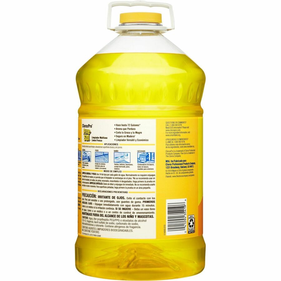 CloroxPro Pine-Sol All Purpose Cleaner - Concentrate - 144 fl oz (4.5 quart) - Lemon Fresh Scent - 126 / Pallet - Deodorize, Residue-free, Antibacterial - Clear, Pale Yellow