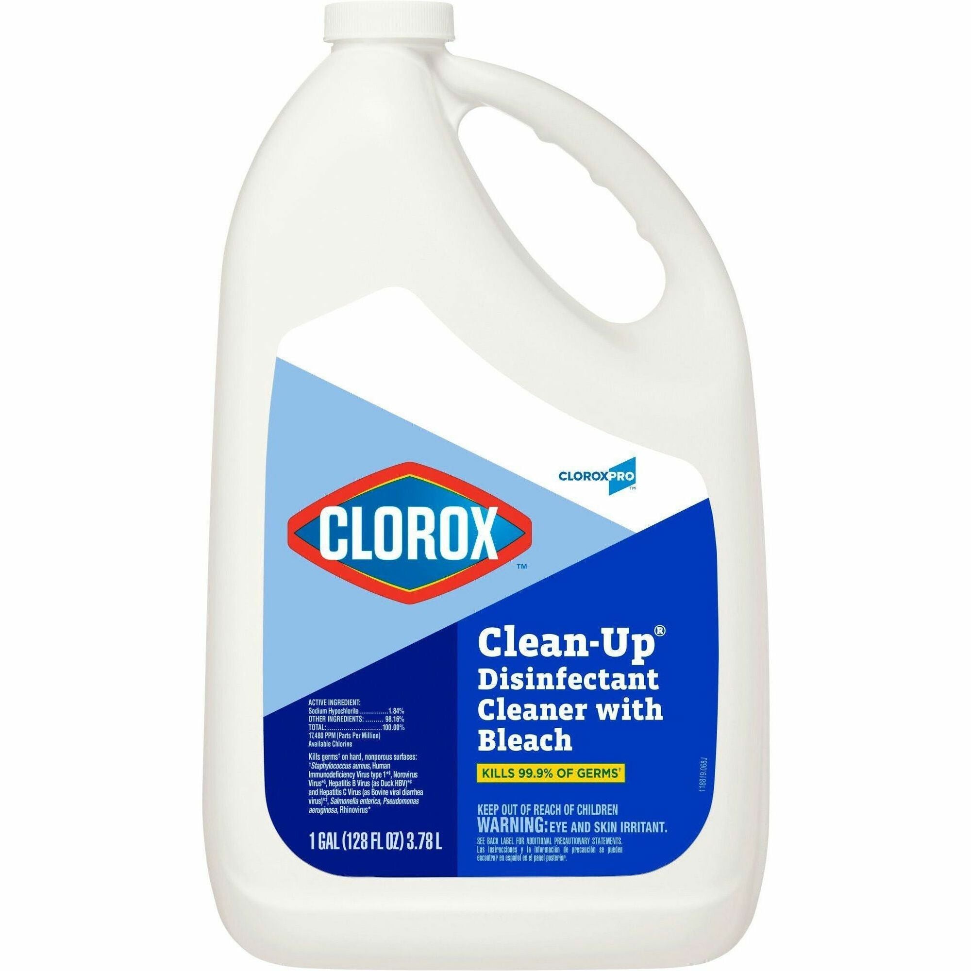 CloroxPro Clean-Up Disinfectant Cleaner with Bleach Refill - 128 fl oz (4 quart) - Fresh Scent - 108 / Pallet - Disinfectant, Antibacterial - Clear - 1