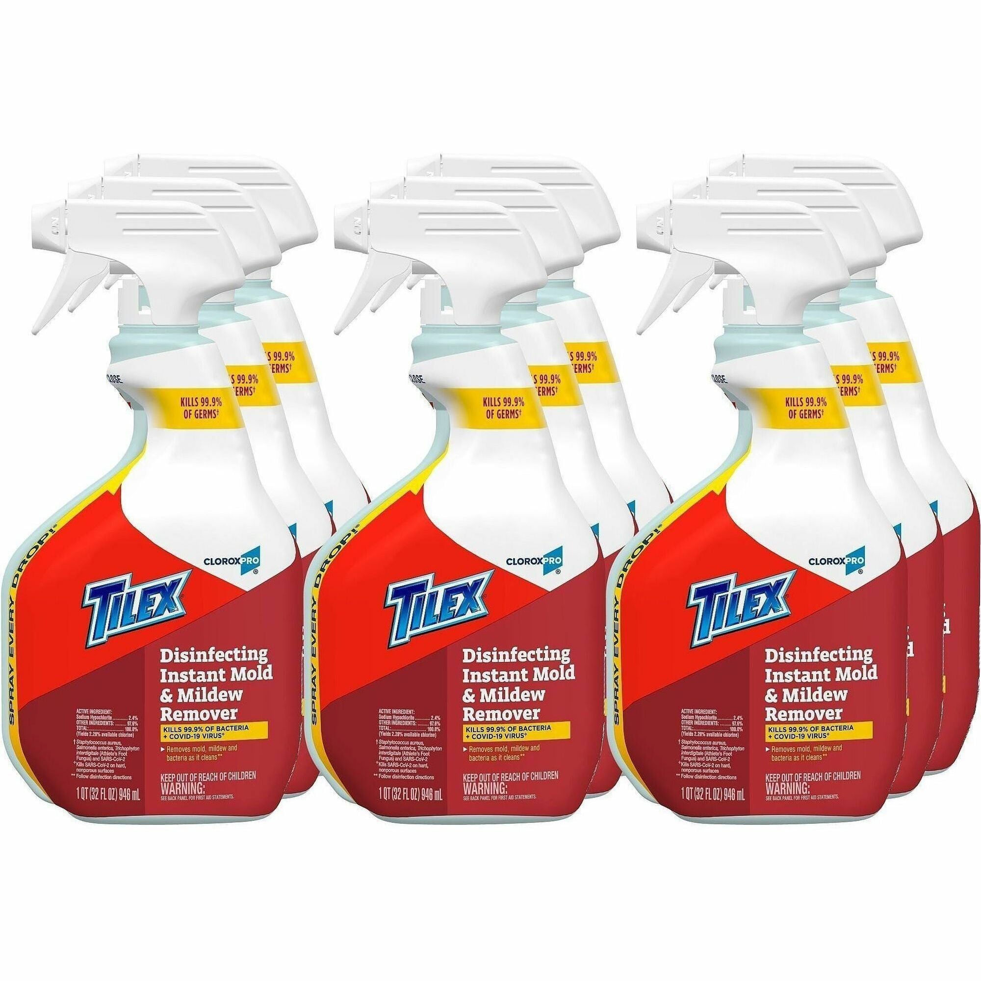 CloroxPro Tilex Disinfecting Instant Mold and Mildew Remover Spray - 32 fl oz (1 quart) - 216 / Bundle - Disinfectant, Antibacterial - White