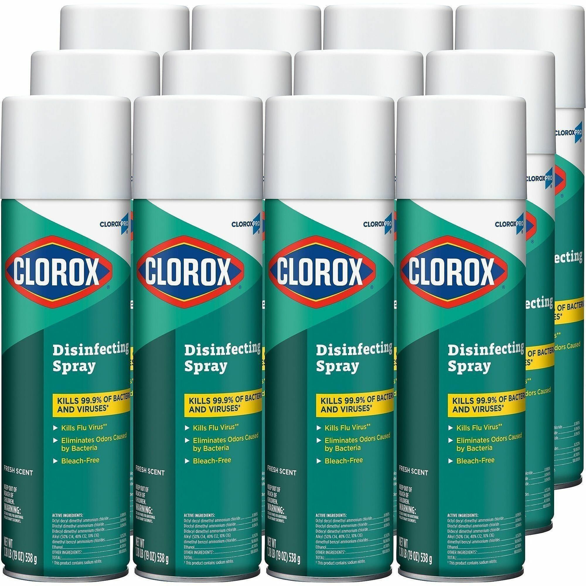 Clorox Commercial Solutions Disinfecting Aerosol Spray - 19 fl oz (0.6 quart) - Fresh Scent - 432 / Bundle - Deodorize, Bleach-free, Antibacterial, Disinfectant