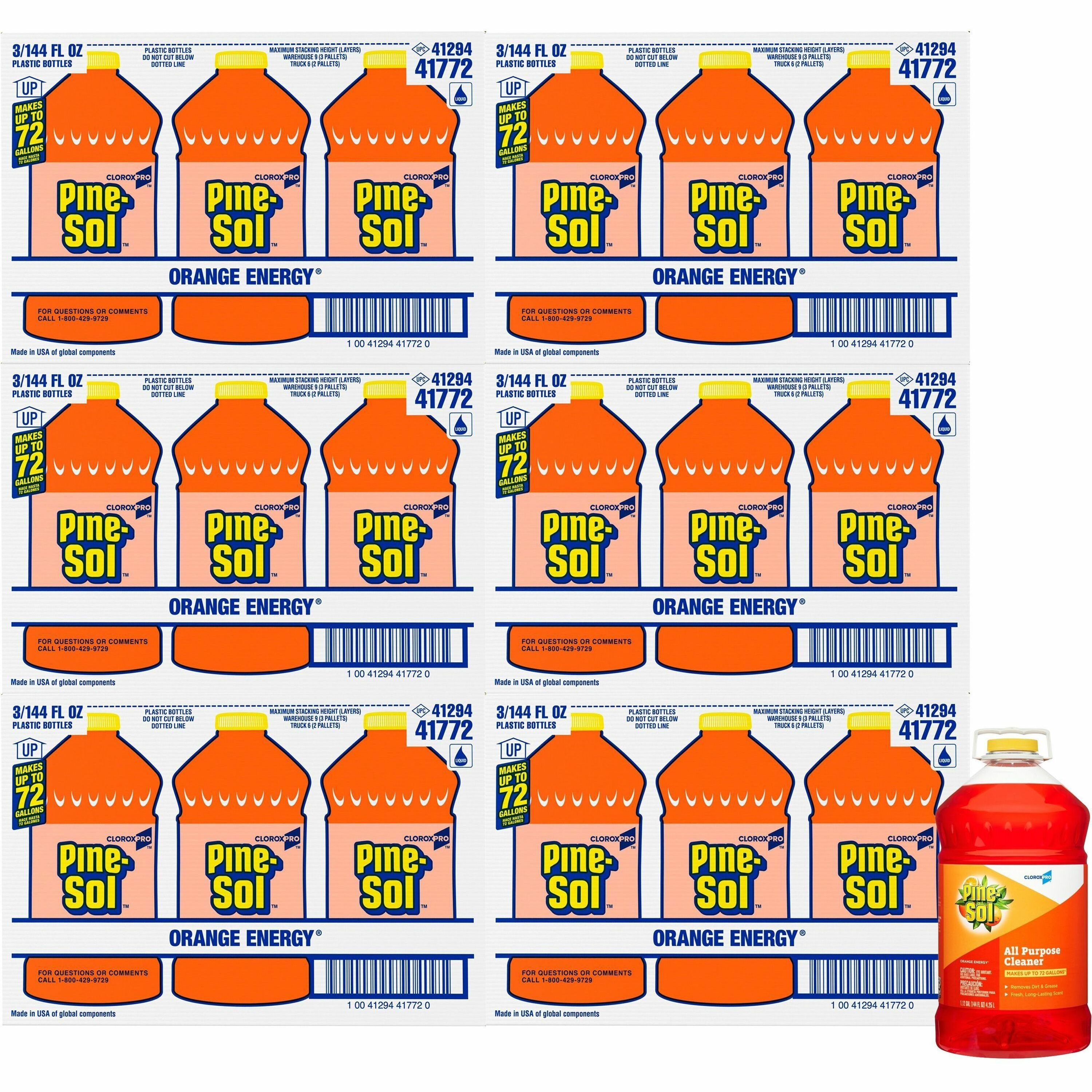 CloroxPro Pine-Sol All Purpose Cleaner - Concentrate - 144 fl oz (4.5 quart) - Orange Energy Scent - 126 / Pallet - Water Soluble, Deodorize, Residue-free, Antibacterial - Orange - 1
