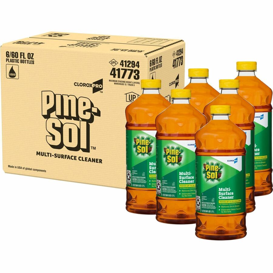 CloroxPro Pine-Sol Multi-Surface Cleaner - Concentrate - 60 fl oz (1.9 quart) - Pine Scent - 192 / Bundle - Disinfectant, Deodorize, Residue-free, Pleasant Scent, Versatile, Antibacterial - Amber