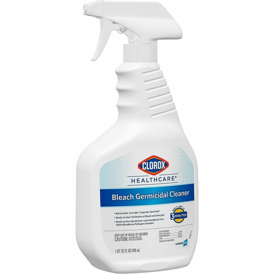 Clorox Healthcare Bleach Germicidal Cleaner - Ready-To-Use - 32 fl oz (1 quart)Bottle - 180 / Bundle - Anti-corrosive, Antibacterial, Disinfectant - White, Clear