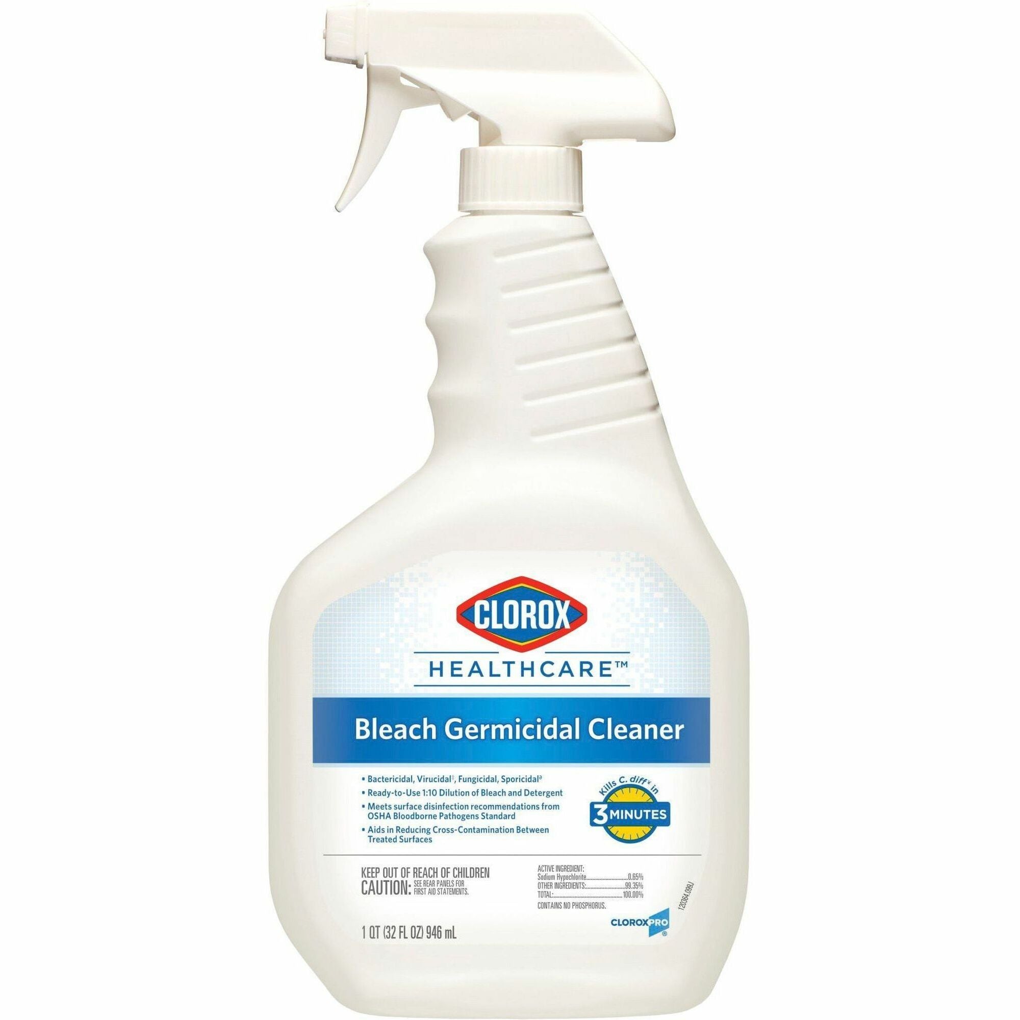 Clorox Healthcare Bleach Germicidal Cleaner - Ready-To-Use - 32 fl oz (1 quart)Bottle - 180 / Bundle - Anti-corrosive, Antibacterial, Disinfectant - White, Clear - 1