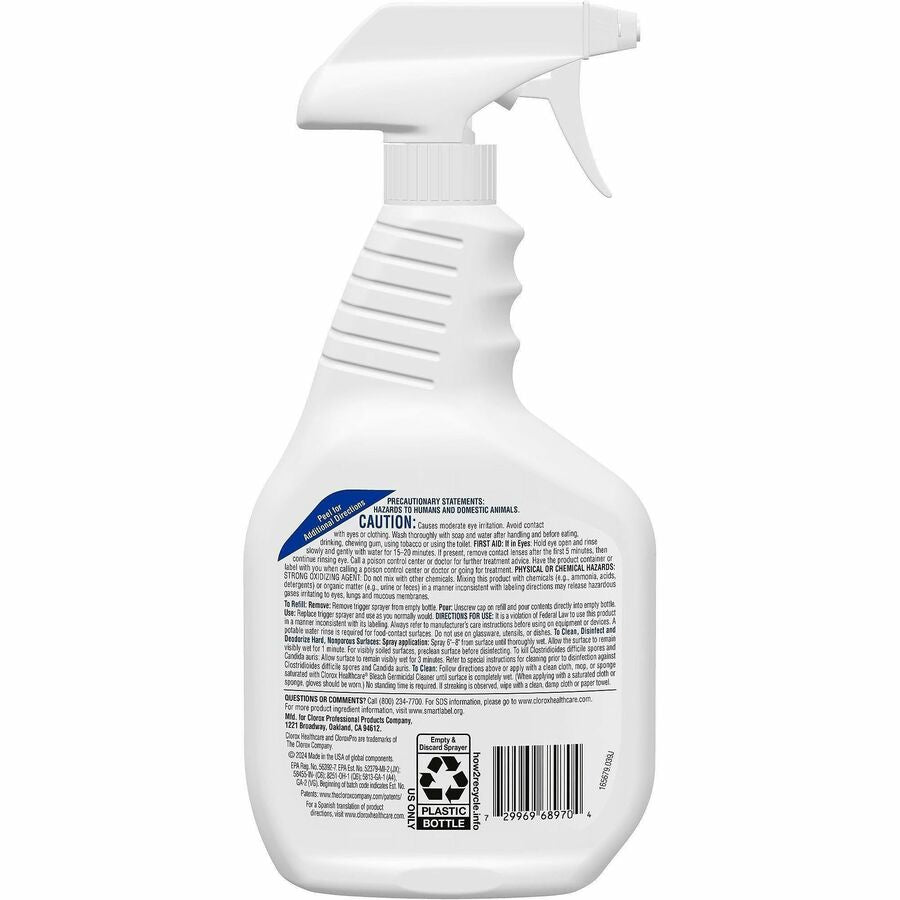 Clorox Healthcare Bleach Germicidal Cleaner - Ready-To-Use - 32 fl oz (1 quart)Bottle - 360 / Pallet - Anti-corrosive, Antibacterial, Disinfectant - White, Clear