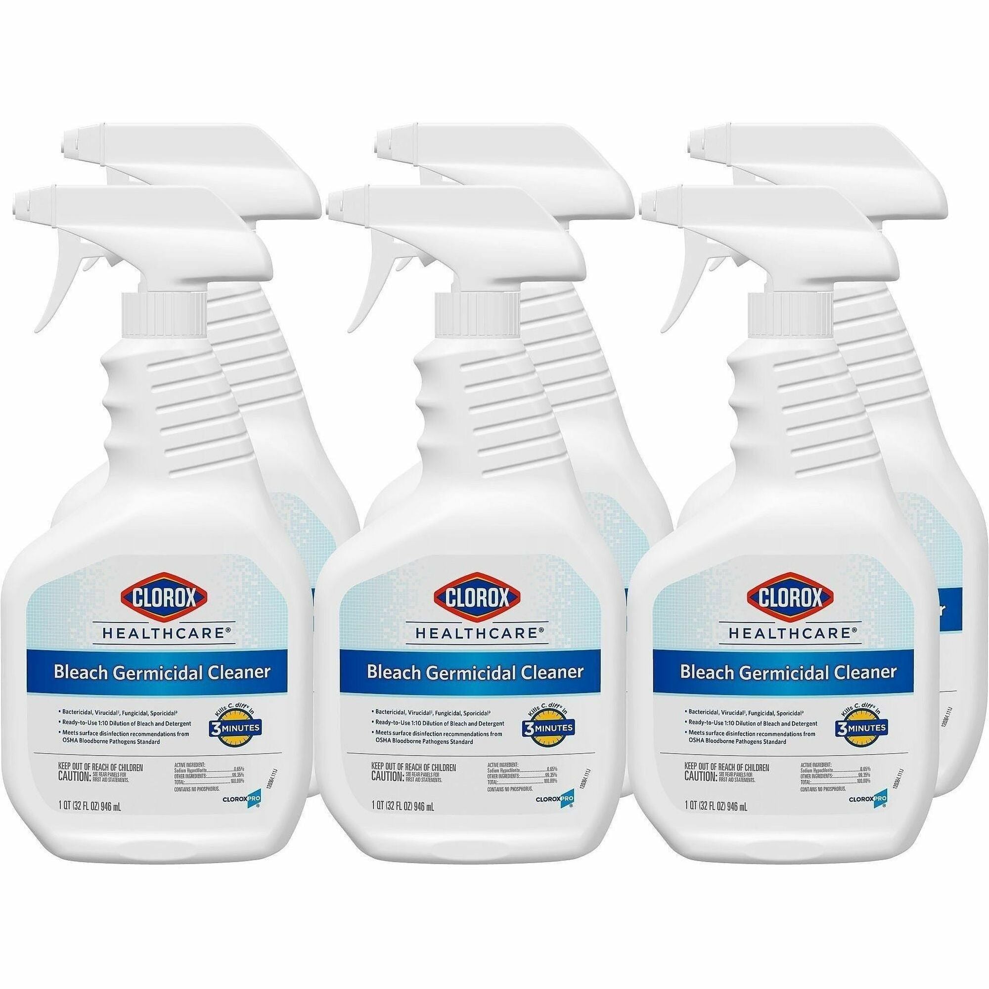 Clorox Healthcare Bleach Germicidal Cleaner - Ready-To-Use - 32 fl oz (1 quart)Bottle - 360 / Pallet - Anti-corrosive, Antibacterial, Disinfectant - White, Clear