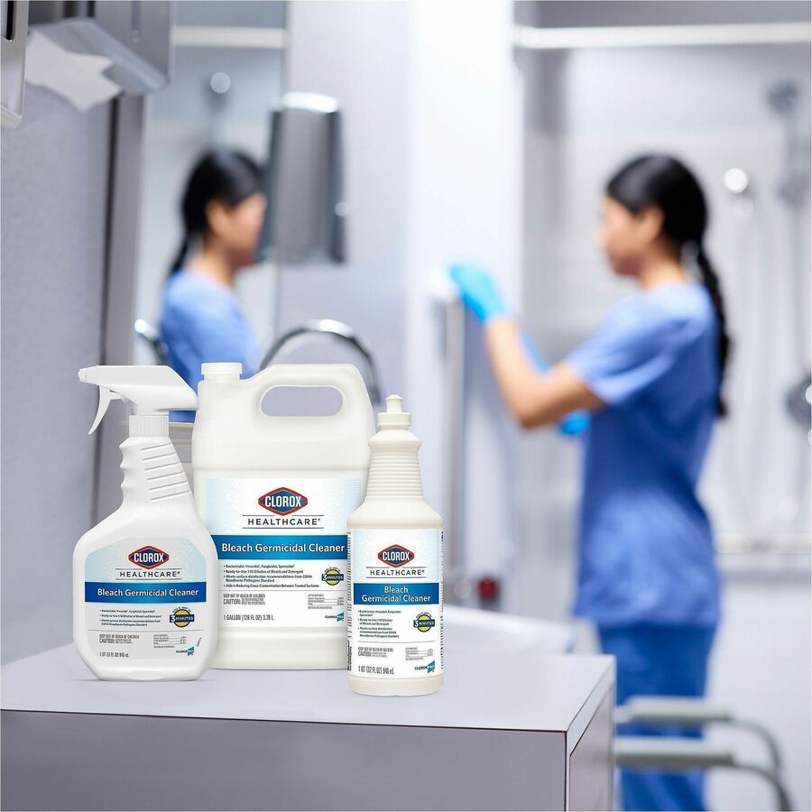 Clorox Healthcare Bleach Germicidal Cleaner - Ready-To-Use - 32 fl oz (1 quart)Bottle - 360 / Pallet - Anti-corrosive, Antibacterial, Disinfectant - White, Clear