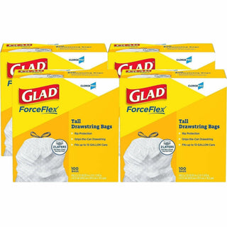 Glad ForceFlex Tall Kitchen Drawstring Trash Bags - 13 gal Capacity - 24" Width x 27" Length - 9 mil (229 Micron) Thickness - Drawstring Closure - White - Plastic - 144/Pallet - 100 Per Box - Kitchen, Office, Day Care, Restaurant, School
