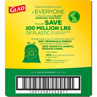 Glad ForceFlex Tall Kitchen Drawstring Trash Bags - 13 gal Capacity - 9 mil (229 Micron) Thickness - Drawstring Closure - White - Plastic - 135/Pallet - 120 Per Box - Home, Breakroom, Day Care, Kitchen, Garbage