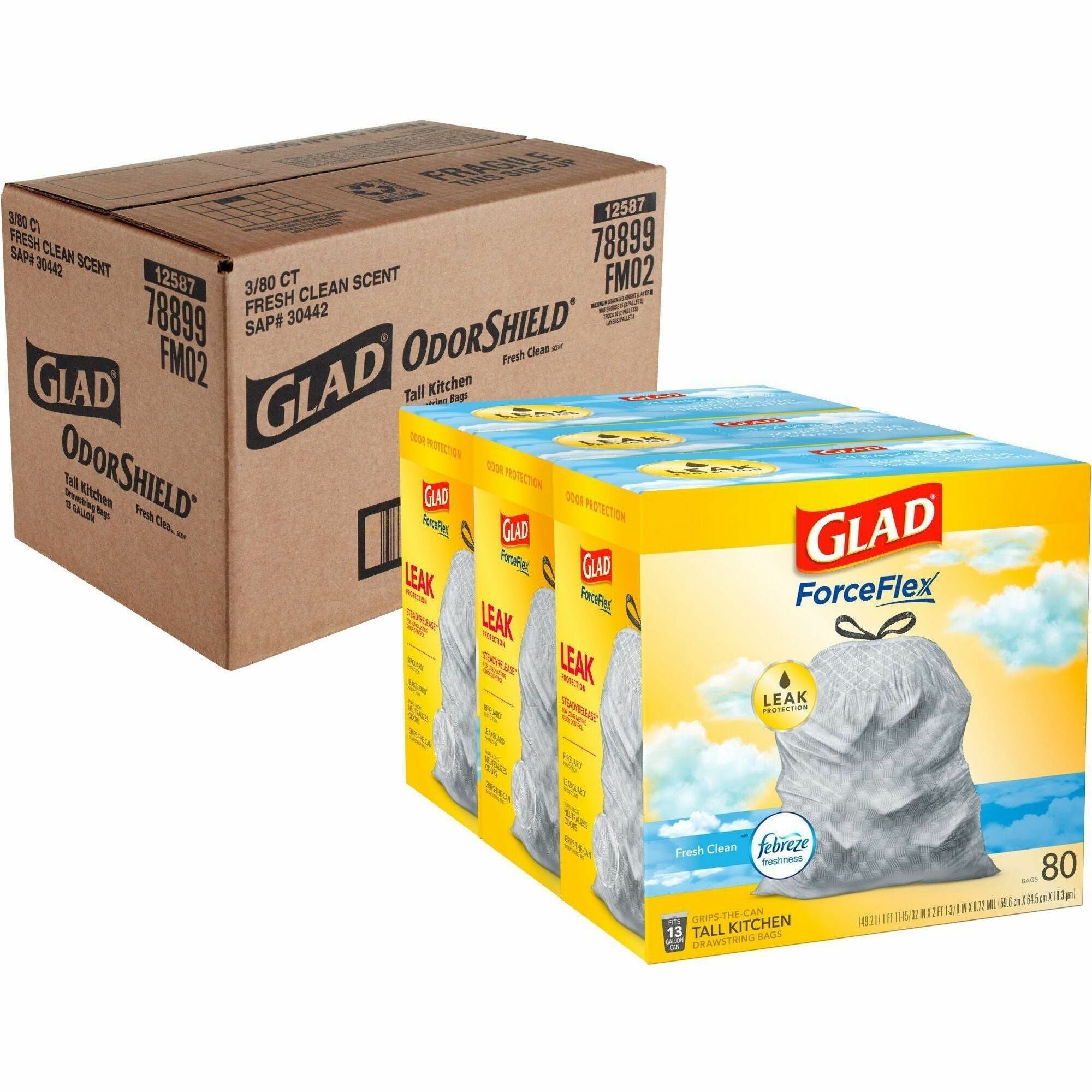Glad ForceFlex Tall Kitchen Drawstring Trash Bags - 1