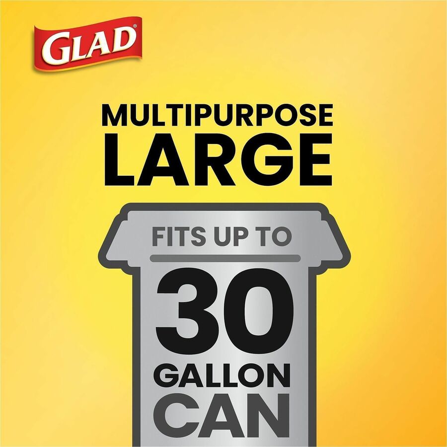 Glad Large Drawstring Trash Bags - Large Size - 30 gal Capacity - 30" Width x 32.99" Length - 1.05 mil (27 Micron) Thickness - Drawstring Closure - Black - Plastic - 34/Bundle - 90 Per Box - Garbage, Indoor, Outdoor
