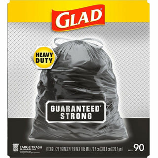 Glad Large Drawstring Trash Bags - Large Size - 30 gal Capacity - 30" Width x 32.99" Length - 1.05 mil (27 Micron) Thickness - Drawstring Closure - Black - Plastic - 34/Bundle - 90 Per Box - Garbage, Indoor, Outdoor