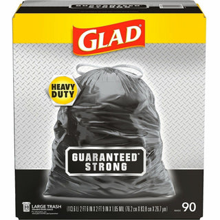 Glad Large Drawstring Trash Bags - Large Size - 30 gal Capacity - 30" Width x 32.99" Length - 1.05 mil (27 Micron) Thickness - Drawstring Closure - Black - Plastic - 34/Bundle - 90 Per Box - Garbage, Indoor, Outdoor