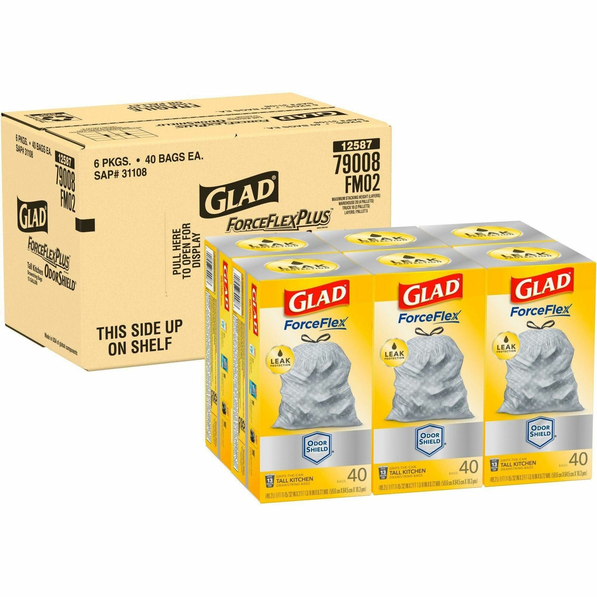 Glad ForceFlex Tall Kitchen Drawstring Trash Bags - OdorShield - 1
