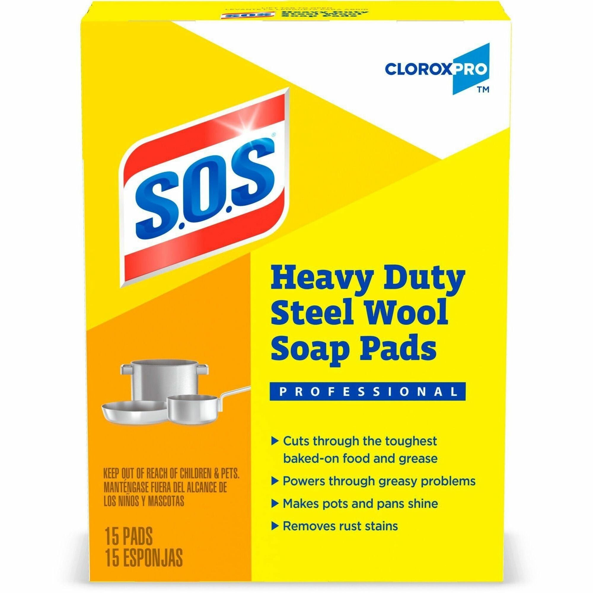 S.O.S Steal Wool Soap Pads - 4" Length x 5" Width - 15 / Box - 240 / Bundle - Heavy Duty - Gray, Blue - 1