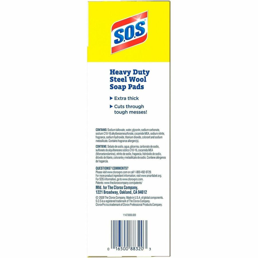 S.O.S Steal Wool Soap Pads - 4" Length x 5" Width - 15 / Box - 240 / Bundle - Heavy Duty - Gray, Blue