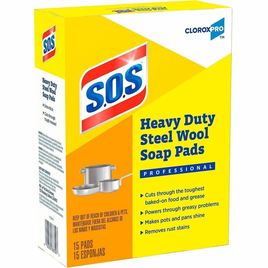 S.O.S Steal Wool Soap Pads - 4" Length x 5" Width - 15 / Box - 480 / Pallet - Heavy Duty - Gray, Blue