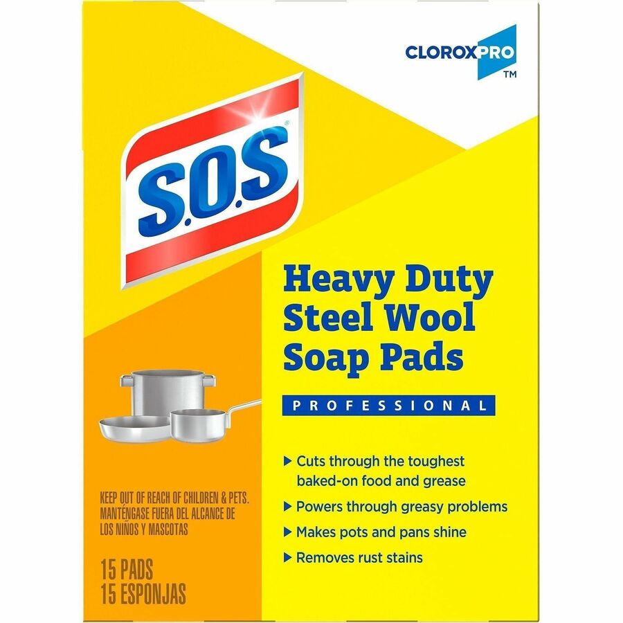 S.O.S Steal Wool Soap Pads - 4" Length x 5" Width - 15 / Box - 480 / Pallet - Heavy Duty - Gray, Blue