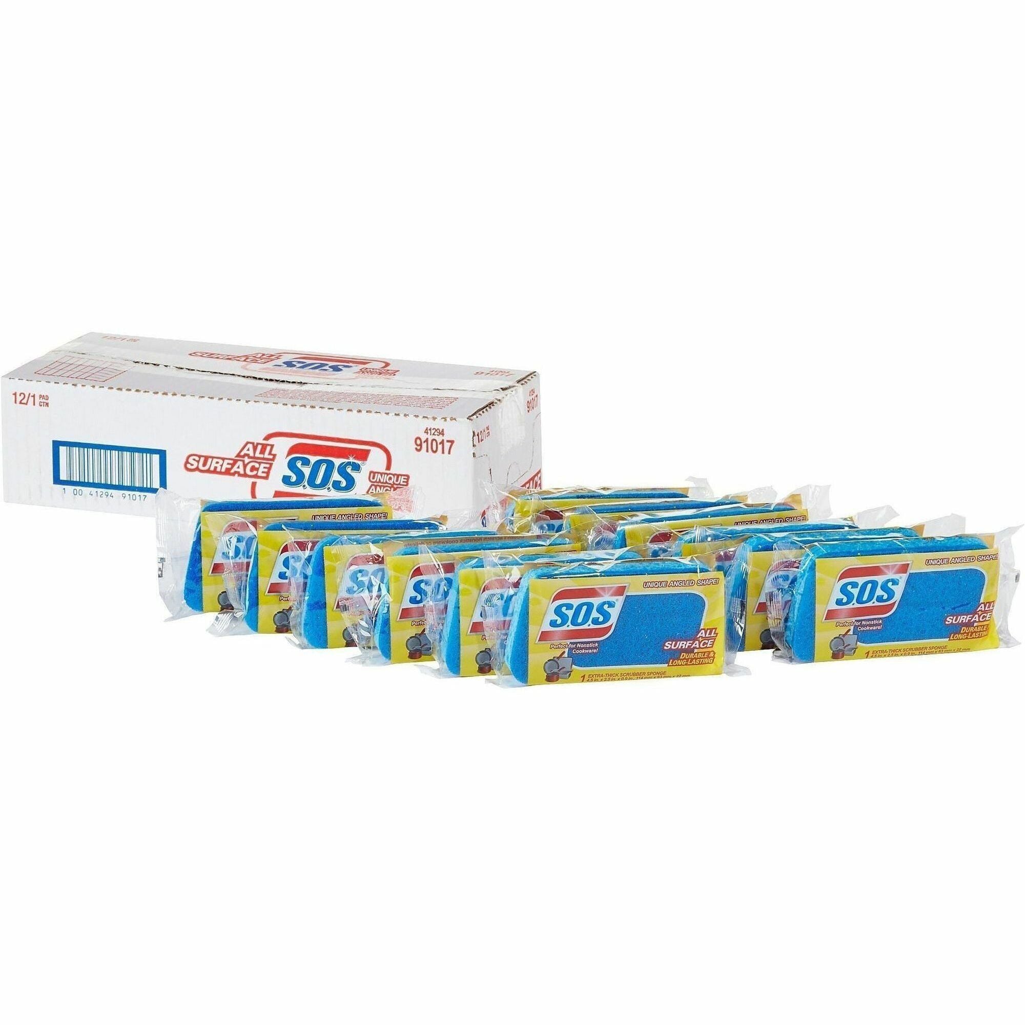 S.O.S All Surface Scrubber Sponge - 4.5" Height x 2.5" Width x 0.9" Depth - 4200/Pallet - Cellulose, Scrim - Blue
