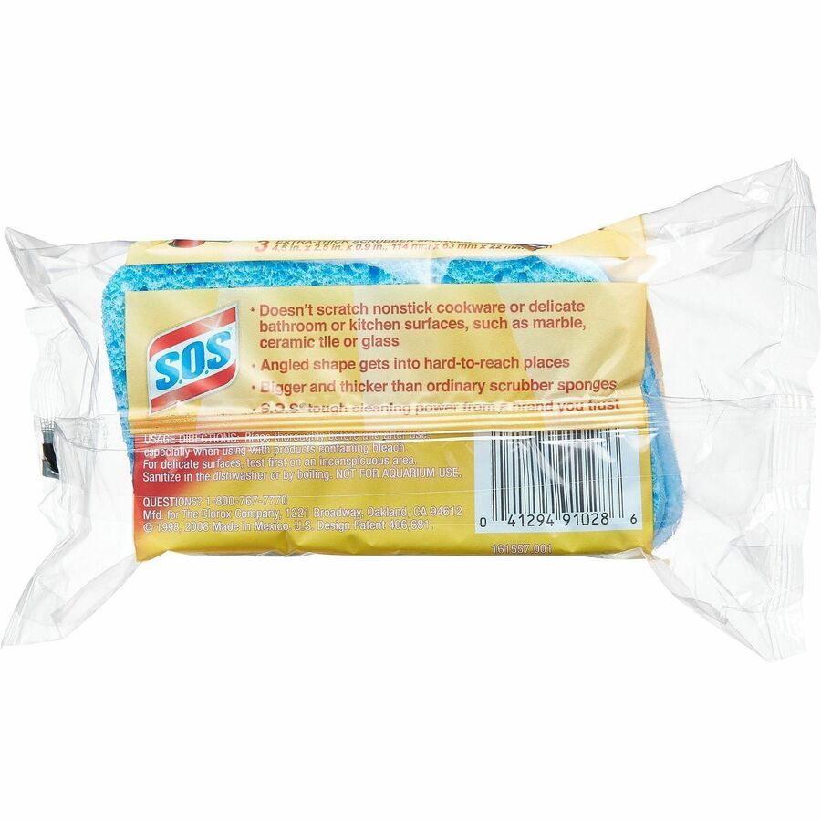 S.O.S All Surface Scrubber Sponge - 5.3" Height x 3" Width x 0.9" Depth - 672/Bundle - Cellulose - Blue