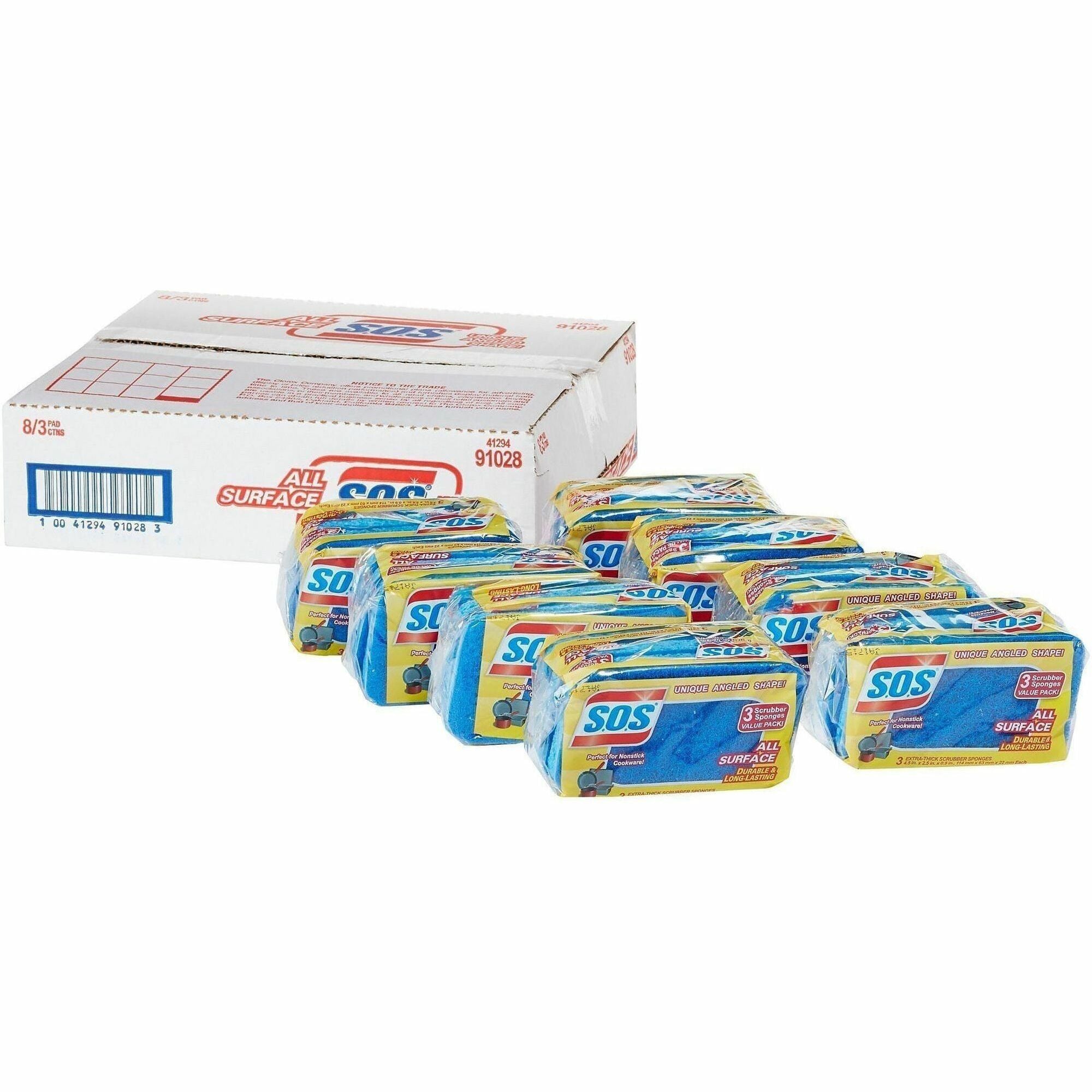S.O.S All Surface Scrubber Sponge - 5.3" Height x 3" Width x 0.9" Depth - 672/Bundle - Cellulose - Blue